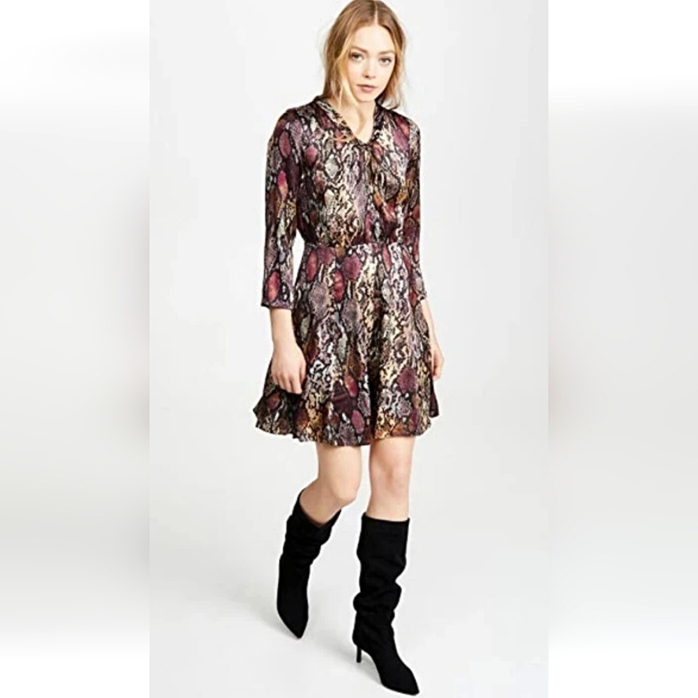 Rebecca Taylor Python Snake Animal Print Hammered Silk Fit & Flare Dress